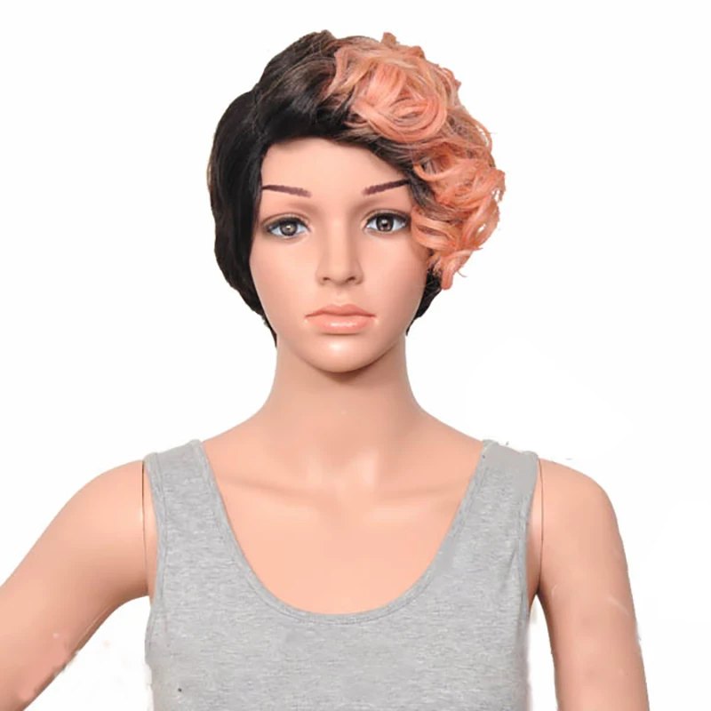 gold pink HAIRJOY женский специальный смешанный цвет боковая часть короткий кудрявый синтетический парик для волос - Цвет: gold pink