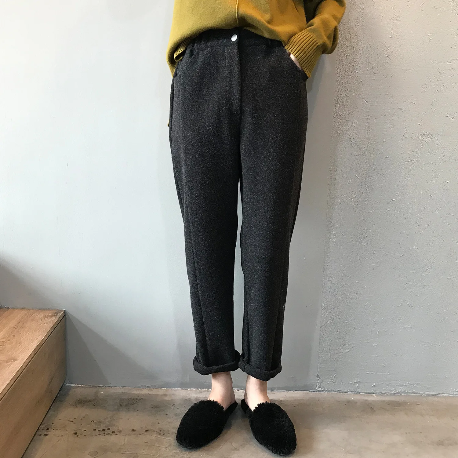 Mooirue осень Pantalon Femme Ol Haren утолщение шерстяные широкие брюки женские брюки