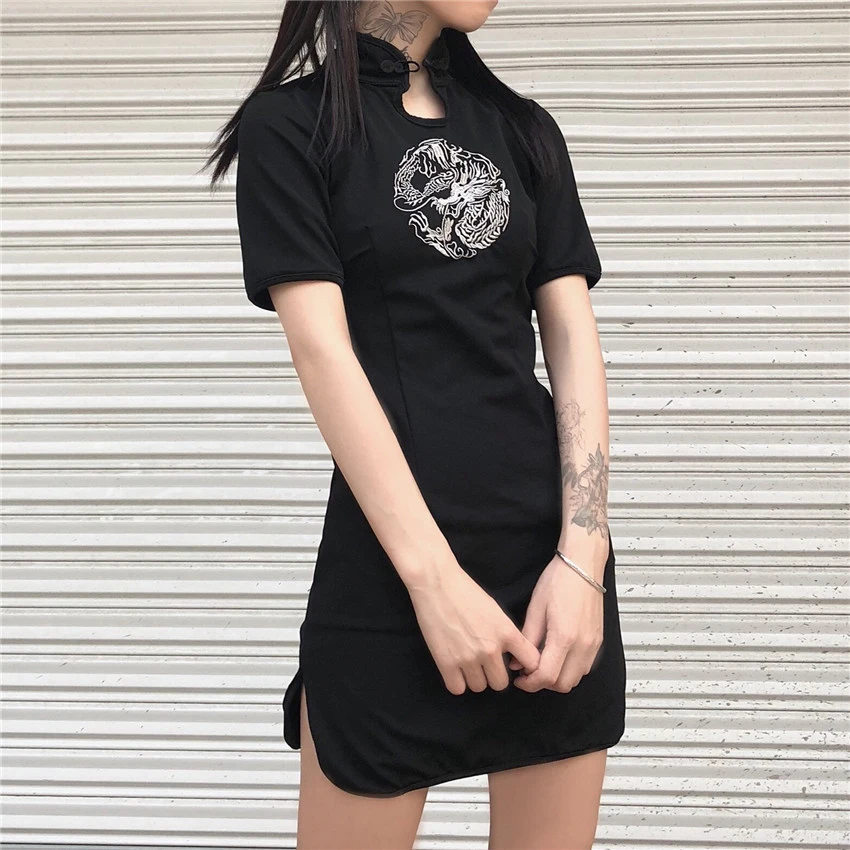 Вышивка Cheongsam китайское платье для женщин Повседневное Дракон вечерние Qipao Готический уличная Vestidos азиатская одежда Kawaii для девочек