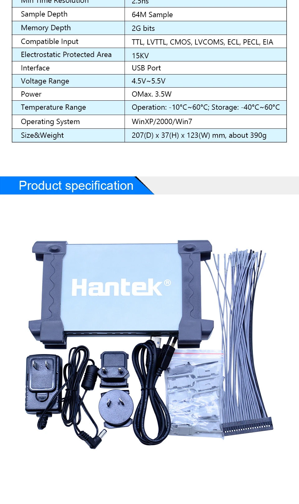 Hantek 4032L PC USB логический анализатор 2 Гбит Глубина памяти 150 МГц полоса пропускания 32 канала Осциллограф США/ЕС разъем