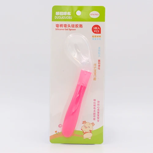 Pink Детская силиконовая безопасная ложка для кормления, столовые приборы, детская кормушка, посуда, ложка для кормления, столовые приборы, гнущиеся ложки, 3 цвета, J0231 - Цвет: Pink