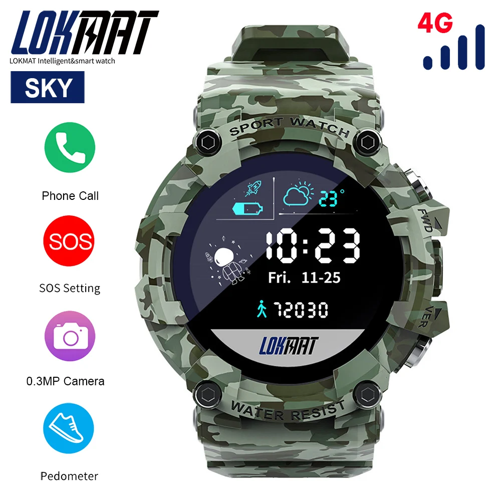 LOKMAT SKY Smart Watch Men 4G Full Netcom SOS One-Key Call 0.3MP Camera Smartwatches 3-Meter Waterproof Sports Watch 1