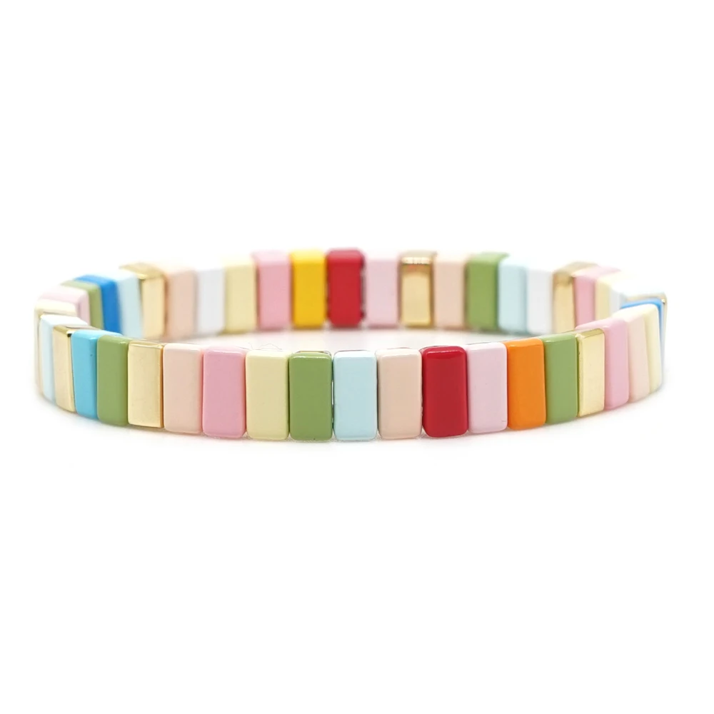 

Shinus Rainbow Bracelet Women Tile Bracelets Summer Beach Bohemian Chic Stacking Bangle Jewelry Colorful Friendship Pulseira