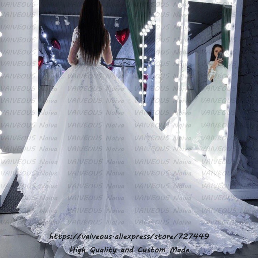Vestidos De Novia кружевное на заказ обратно романтическое платье невесты кружевное бальное платье с длинным рукавом свадебные платья Robe de Mariee