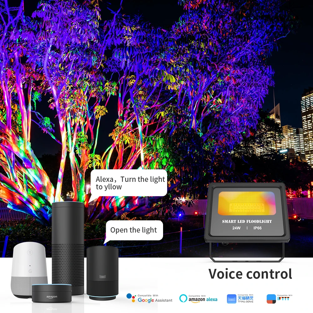 US $69.99 Smart LED Floodlight Outdoor Light RGB 24W Bluetooth40 APP Group Control IP66 Garden Waterproof Color Changing Spotlight