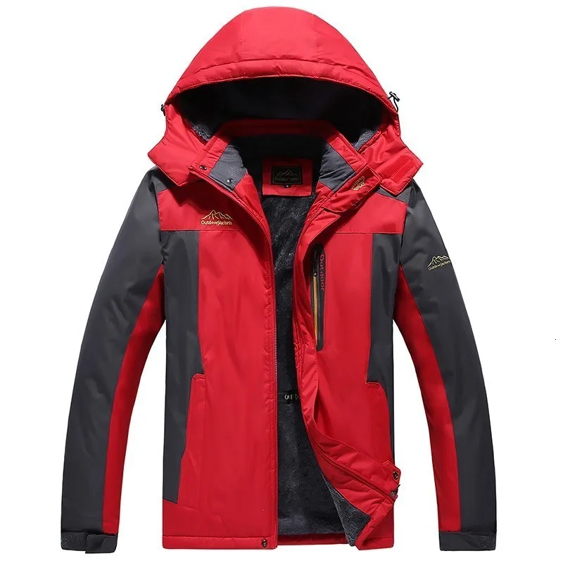 Зимние мужские ветрозащитные походные куртки, сохраняющие тепло с капюшоном, уличная куртка для альпинизма, Повседневная ветровка с длинными рукавами, водонепроницаемая Спортивная одежда - Цвет: Red