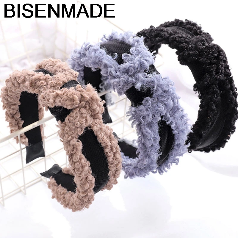 

BISENMADE Hair Accessories Women Fleece Splice Leather Headband high-end Fabric Headwear Girls Hairband Fashion Knot Headdress
