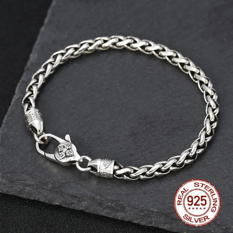 

Thai Silver Buddha Mantra Vajra Weave Rope Bracelets Bangle 100% 925 Sterling Silver Women Men friendship Bracelet Fine Jewelry