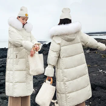 

2019 New Fashion Long Pink Slim Women Fur Winter Jacket Cotton Padded Warm Thicken Ladies Coat Long Coats Parkas CC32