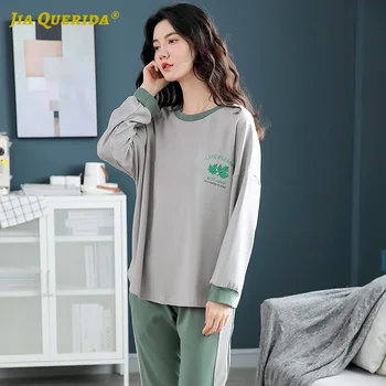 

Sports Style Soft Long Sleeve Long Pants Sleepwear Fashion Style Casual Style Crew Neck Woman Clothes Pajamas Set Pj Set Solid