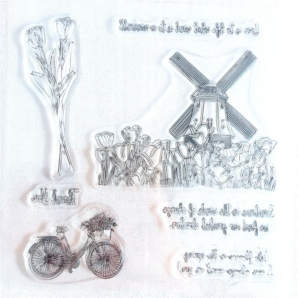 Dutch Windmills Tulip Craft Transparent Silicone Stamp for Scrapbooking Cards Making DIY Photo album Decorative Clear Stamps