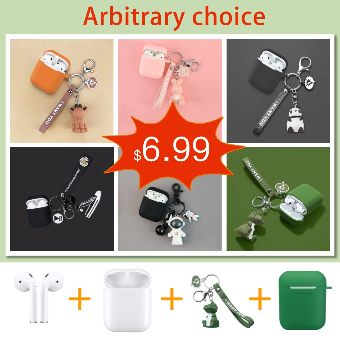 

TWS wireless Bluetooth Earphone sport Earbuds With Mic Charging Box Headset Cartoon cute 3D keychain Wireless Charging case
