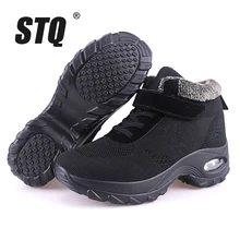 STQ/ г. Зимние женские зимние ботинки; женская обувь; теплые черные ботильоны на толстой платформе; женские водонепроницаемые ботинки на высокой танкетке; 2002