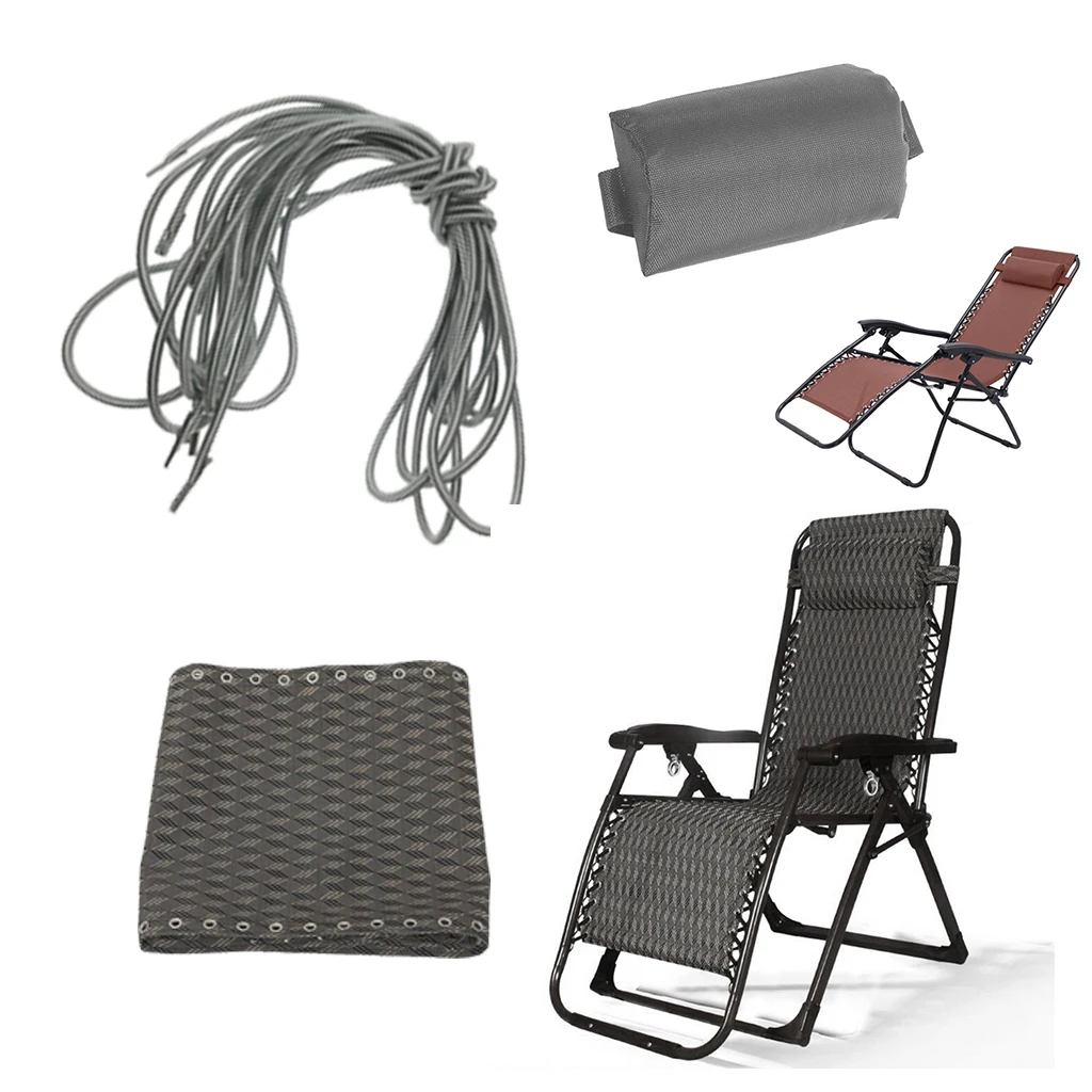 Folding Sling Chairs Removable Cloth + Head Pillow & Laces Kit for Sun Lounger