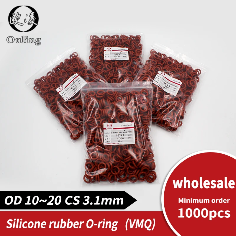 Красные силиконовые оптовая продажа 1000 шт./лот 3,1 мм Толщина VMQ OD10/11/12/13/14/15/16/17/18/19/20 мм-хомут с круглым воротником для мальчиков и девочек