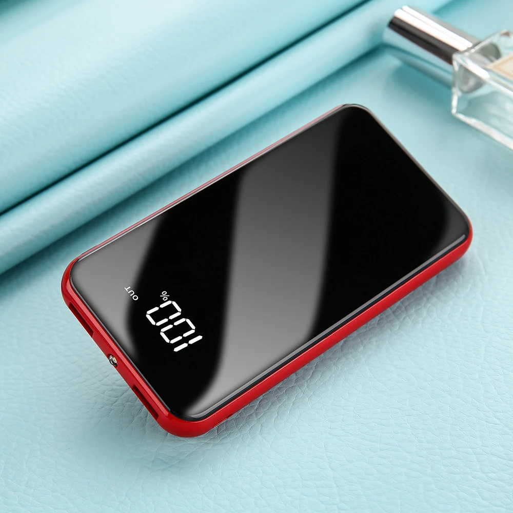 10000 мАч Micro power Bank модное зеркало портативный светодиодный зарядное устройство для мобильных телефонов внешний аккумулятор power bank для IPhone Xiaomi - Цвет: Red-10000mAh