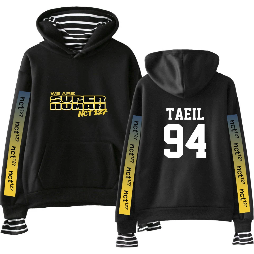 New Kpop NCT 127 Fake Two Pieces Men Women Hoodies Hoody Sweatshirt WE ARE SUPERHUMAN Streetwear Patchwork Girl K-Pop Clothes | Женская