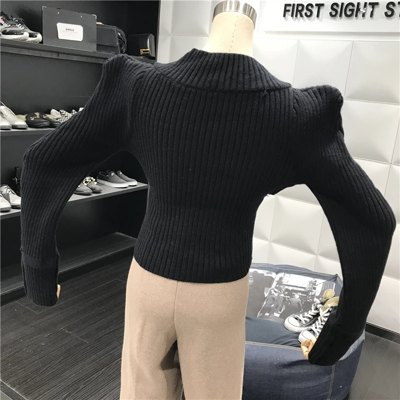 Gagarich свитер осень зима дизайн Кнопка пузырь с длинным рукавом ретро тонкий отверстие вязать нижний пальто женские элегантные топы