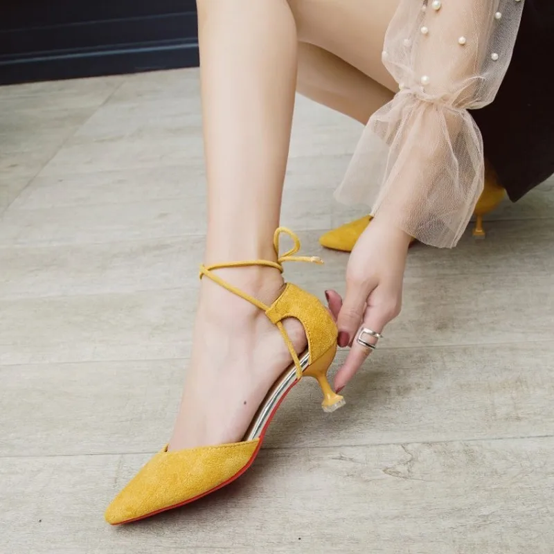 

New Spring Summer Fashion Sexy Bow Pointed Toe High Heels Sandals Ankle Strap Ladies Wedding Party Pumps Dress Shoes Y22-38