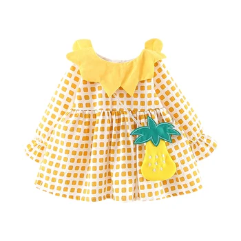 

New Baby Girl Dress 0-3T Sweet Cute Print Girls' Dress WEIXINBUY New Autumn Long-sleeved Stitching Design Dress With Bag