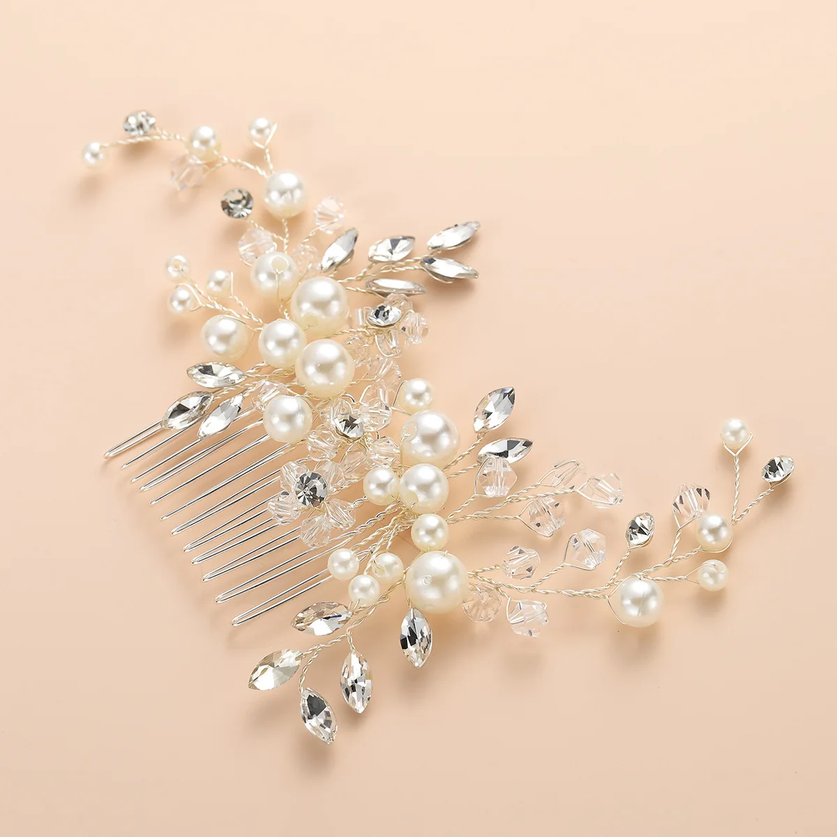 Korean-style Handmade Pearl Bride Comb Exquisite Horse Eye Man-made Diamond Hair Comb Fashion Modeling Wedding Crystal Hair Acce