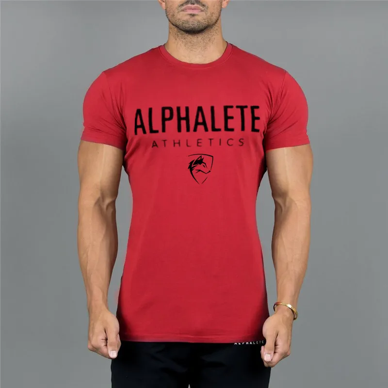 Новинка, модная футболка ALPHALETE, мужская хлопковая дышащая футболка с коротким рукавом для фитнеса, мужские спортивные костюмы, плотные повседневные футболки