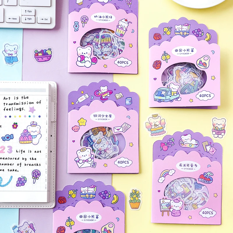 

Dimi 40 Pcs/Pack Kawai Cartoon Bear Decorative Stickers Scrapbooking Diy Stick Label Diary Stationery Album Planner Stickers