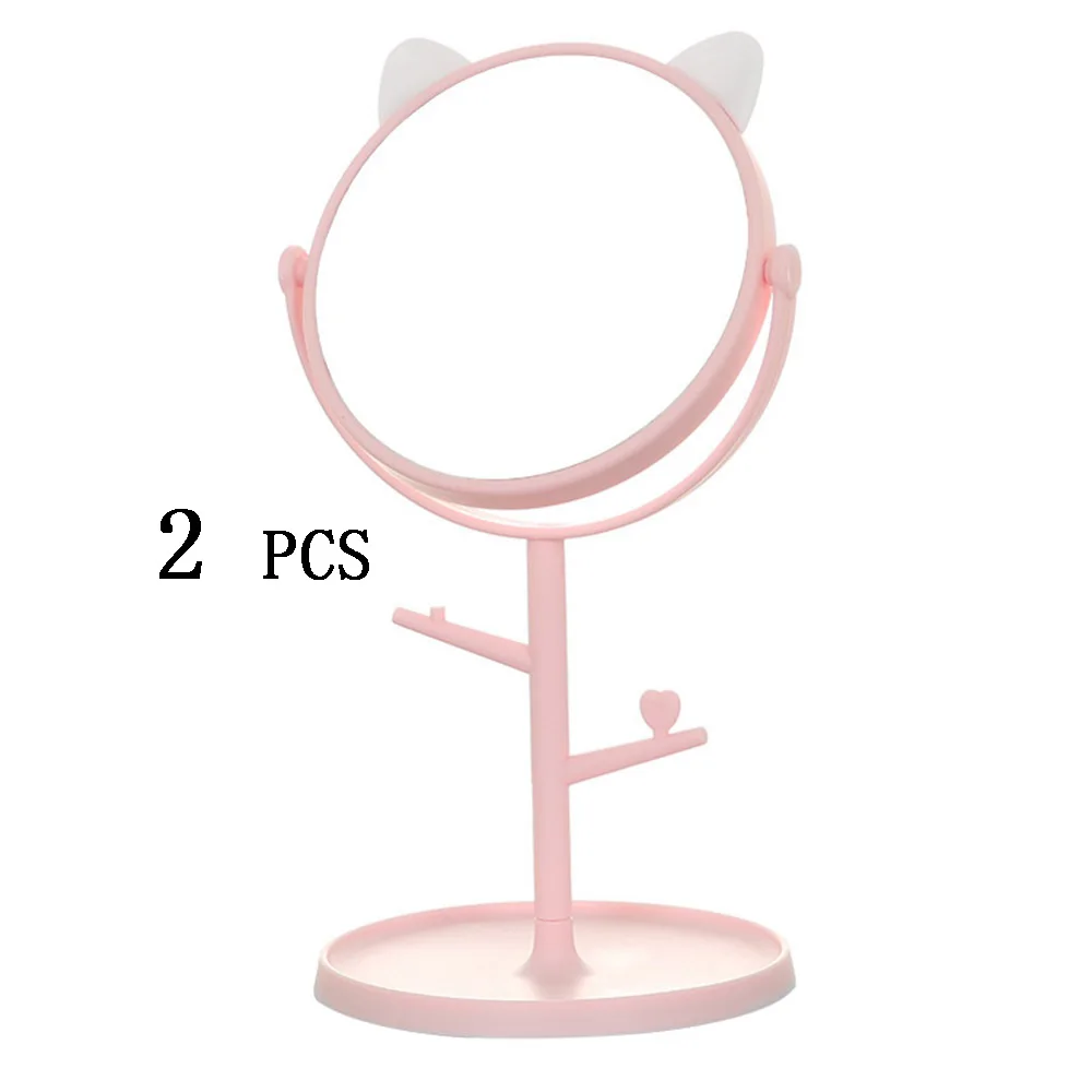 pink 2 pcs 2 шт. набор зеркал для макияжа с героями мультфильмов милый модный Рабочий стол косметическое зеркало домашнее вращающееся зеркало для макияжа с подносом для макияжа - Цвет: pink 2 pcs