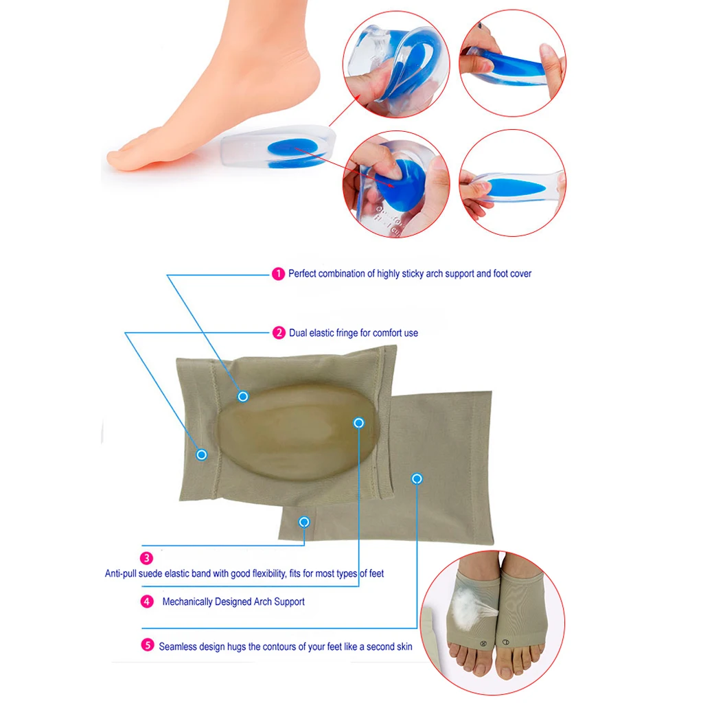 Ортопедическая силиконовая стелька Подошвенная пятка Подушечка Для Снятия Боли плоские ноги арочная опорная площадка