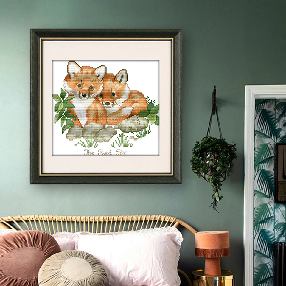 Joy Sunday Набор для вышивания крестиком DIY две милые маленькие лисы с рисунком для подвешивания в гостиной Китайская вышивка рукоделие