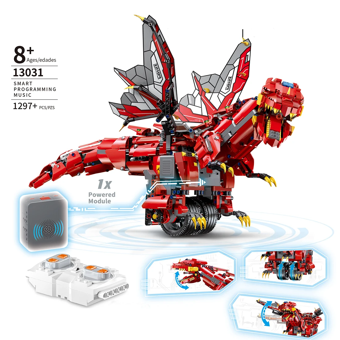 1297Pcs Set APP Controlled RC Balanced Programming Dinosaur Building Kit Red 3