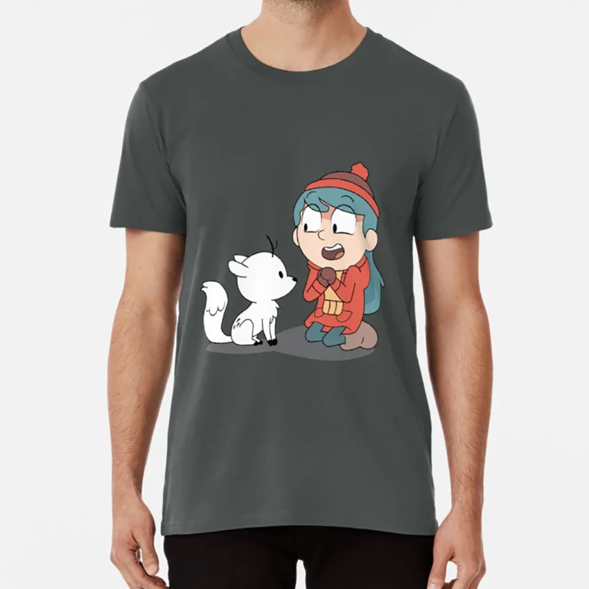 Футболка Hilda and twig для сидения серия hilda netflix, Детская футболка с рисунком из мультфильма для маленькой девочки, с гигантским каменным оленем из меха Альмы, синие волосы - Цвет: Темно-серый