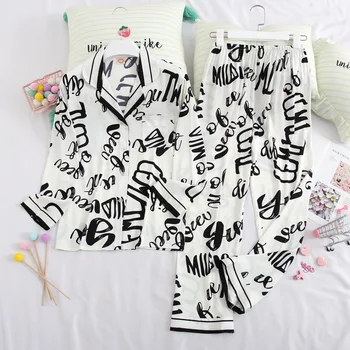 

Fiklyc Long Sleeve Trousers Silk Home Service Explosion Models Ladies Pajamas Two-Piece Suit Comfortable