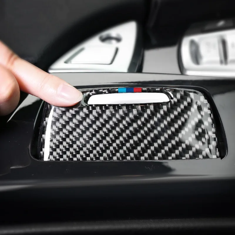 Online Accesorios de coche moldura Interior para BMW F10 Cenicero de fibra de carbono cubierta de almacenamiento titular de cigarrillos calcomanías autoadhesivas