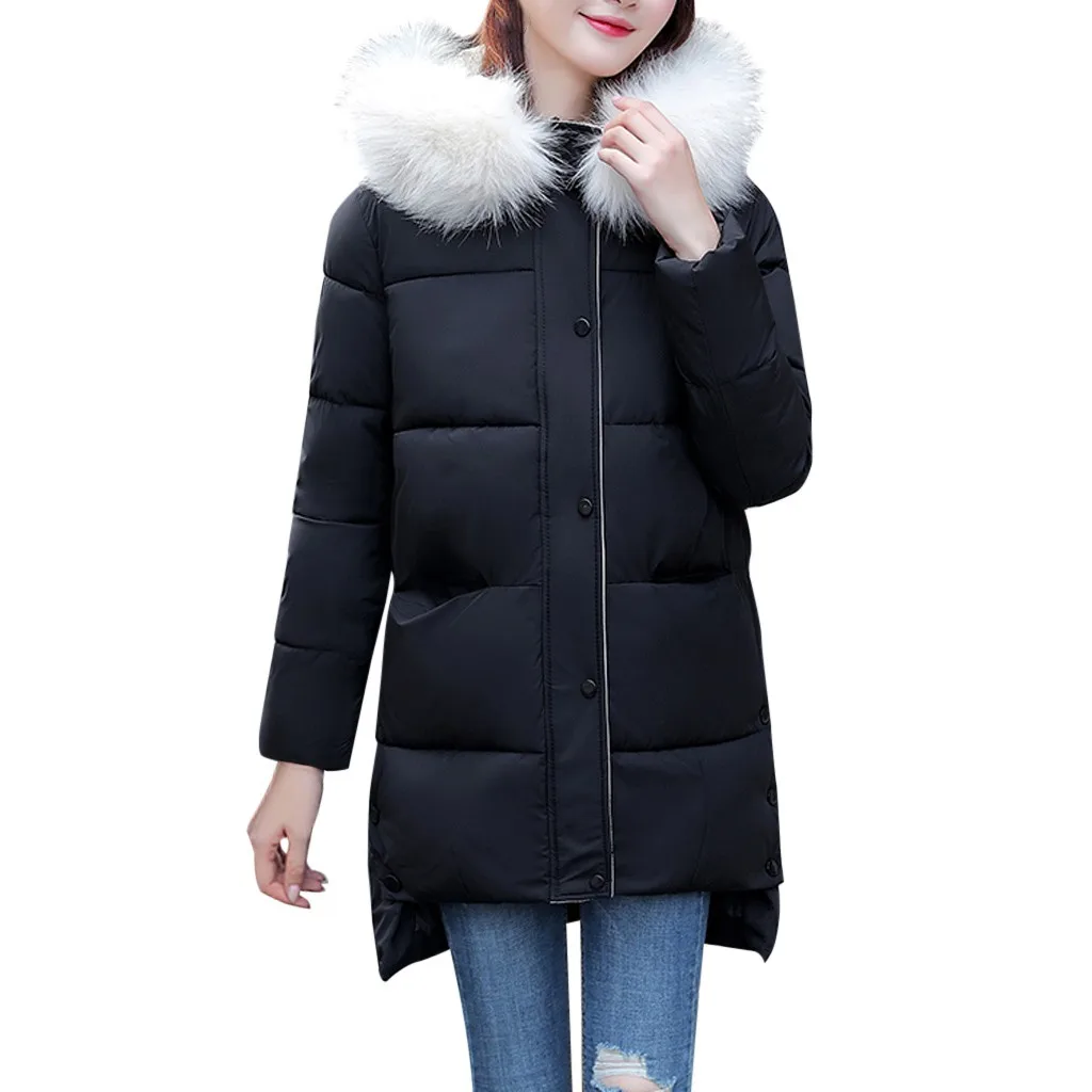 Новинка, зимняя куртка женская парка, большие размеры, Толстая теплая длинная свободная зимняя одежда с капюшоном, куртка с хлопковой подкладкой, верхняя одежда#910 - Цвет: BK