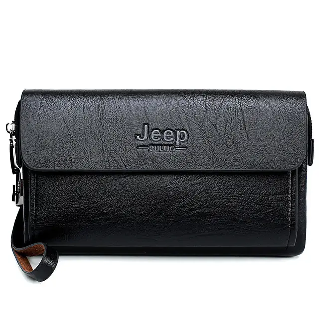 JEEP BULUO Famous Brand Men's Handbag Day Clutches Bags Luxury For Phone and Pen High Quality Spilt Leather Wallets Hand Bag Black