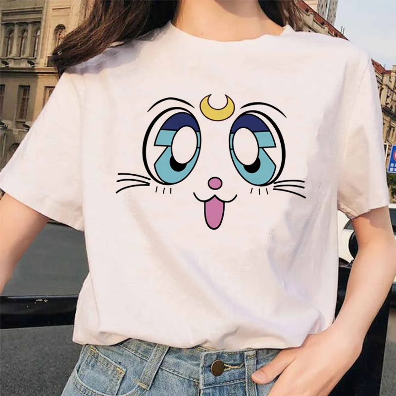 Летняя футболка с принтом Сейлор Мун женская модная повседневная Harajuku Kawaii