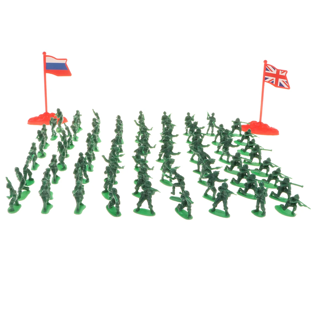 200Pcs Toy Soldiers Figures - 2cm Army Men Action Figures for Sand Scene Model Accessories w/ Flags Various Pose - Green