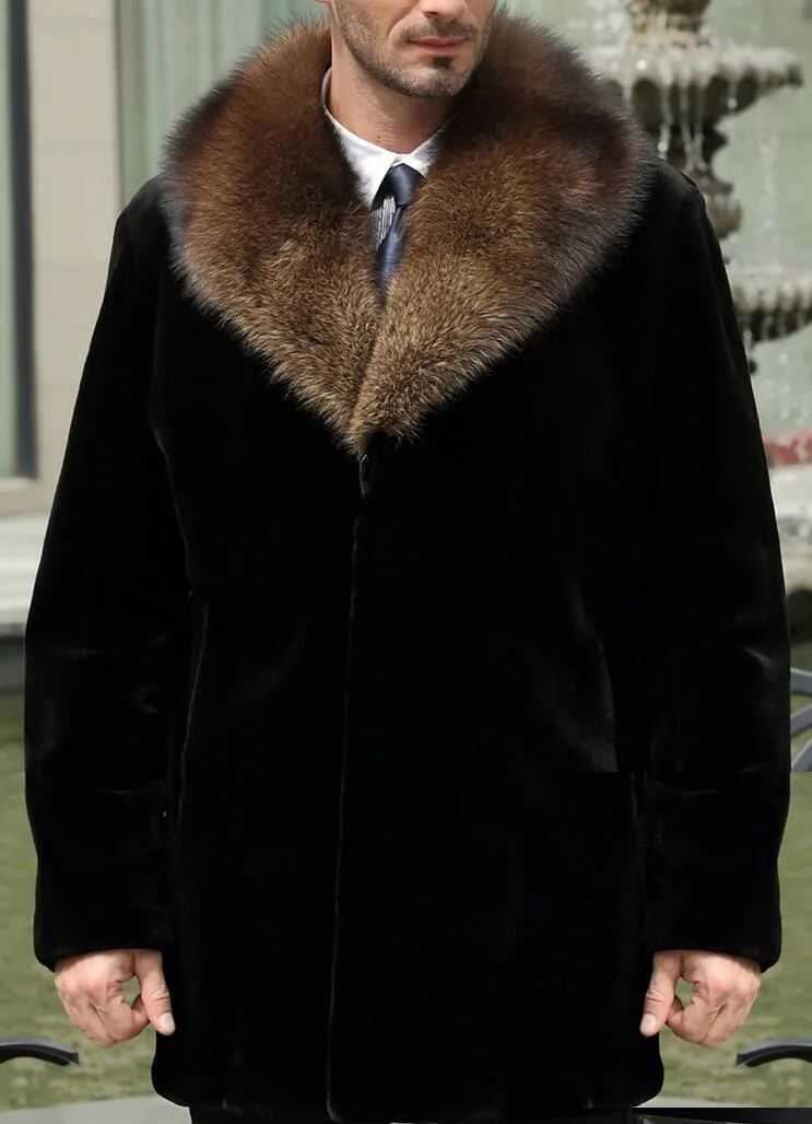 Черный теплый повседневный короткий искусственный норковый кроликовый мех пальто мужские кожаные куртки мужские пальто ворс зимняя свободная теплая верхняя одежда меховой воротник