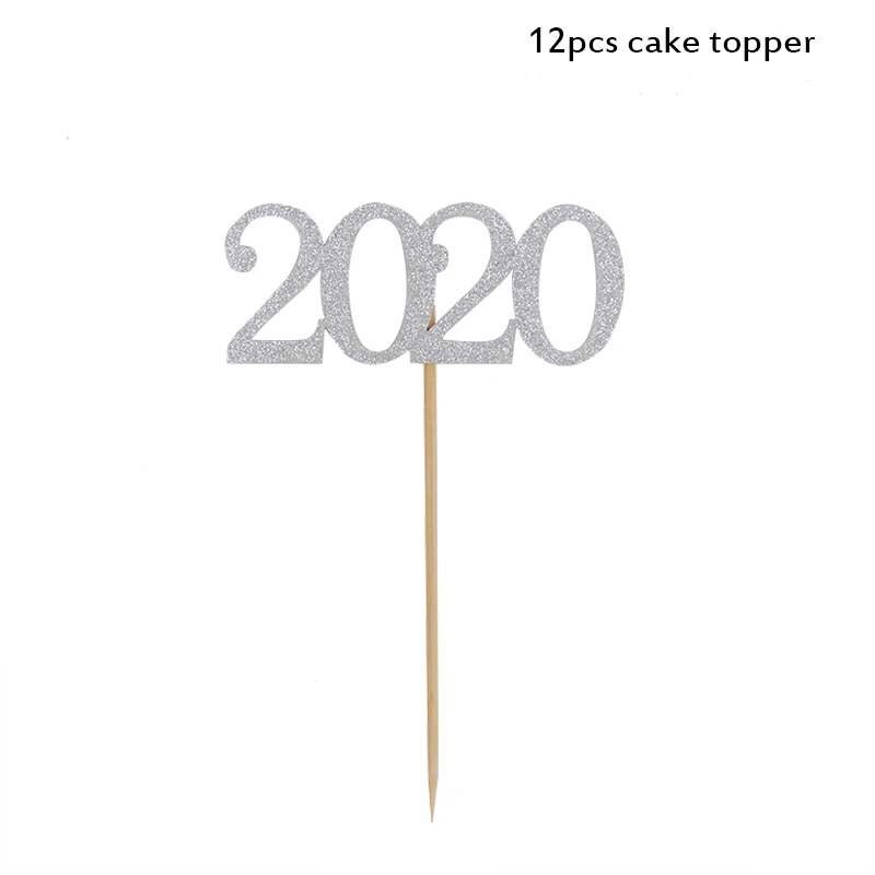 12pcs cake toppers Новинка года, украшение для фото, рамка, реквизит, воздушные шары, золотой черный баннер, гирлянда, Navidad, новогодние вечерние принадлежности - Цвет: 12pcs cake toppers