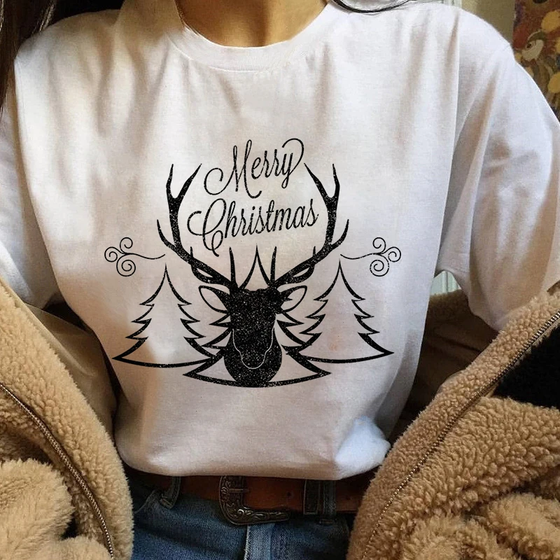 Women T Shirt Plaid Truck Tree Print Christmas Trees New Year T-shirt Female Short Sleeve O-Neck Casual Ladies Graphic Tees Tops