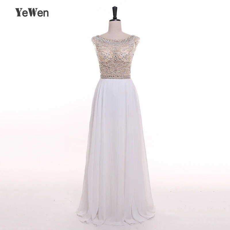 

Ivory Champagne Sexy Elegant Evening Gowns A line Pearls Crystal Backless Fashion Formal Evening Dresses 2019 Vestido De Festa
