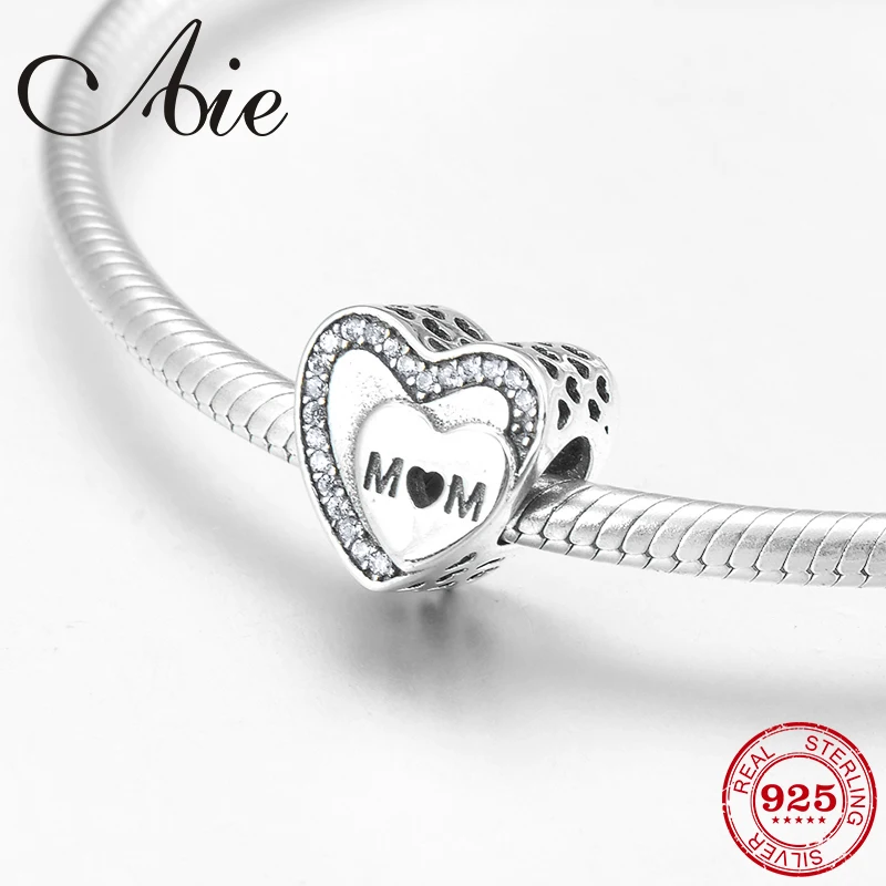Fashion letter MOM 925 Sterling Silver Mother's Day gift clear CZ fine beads Fit Original European Charm Bracelet Jewelry making |