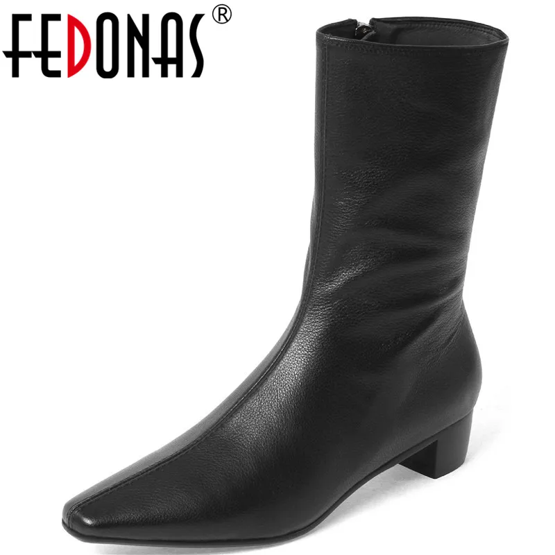 FEDONAS Winter Ankle Boots Female Women Shoes 2020 Fall Side Zipper High Heels Shoes Woman Fashion Working Casual Boots Boots