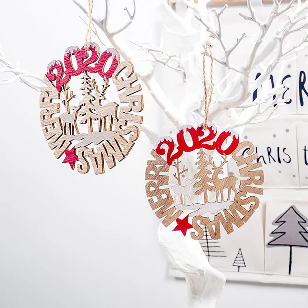 

New Year Natural Wood Christmas Tree Ornament Wooden Hanging Pendants Gifts Snow Elk Christmas Decora adornos de navidad#20