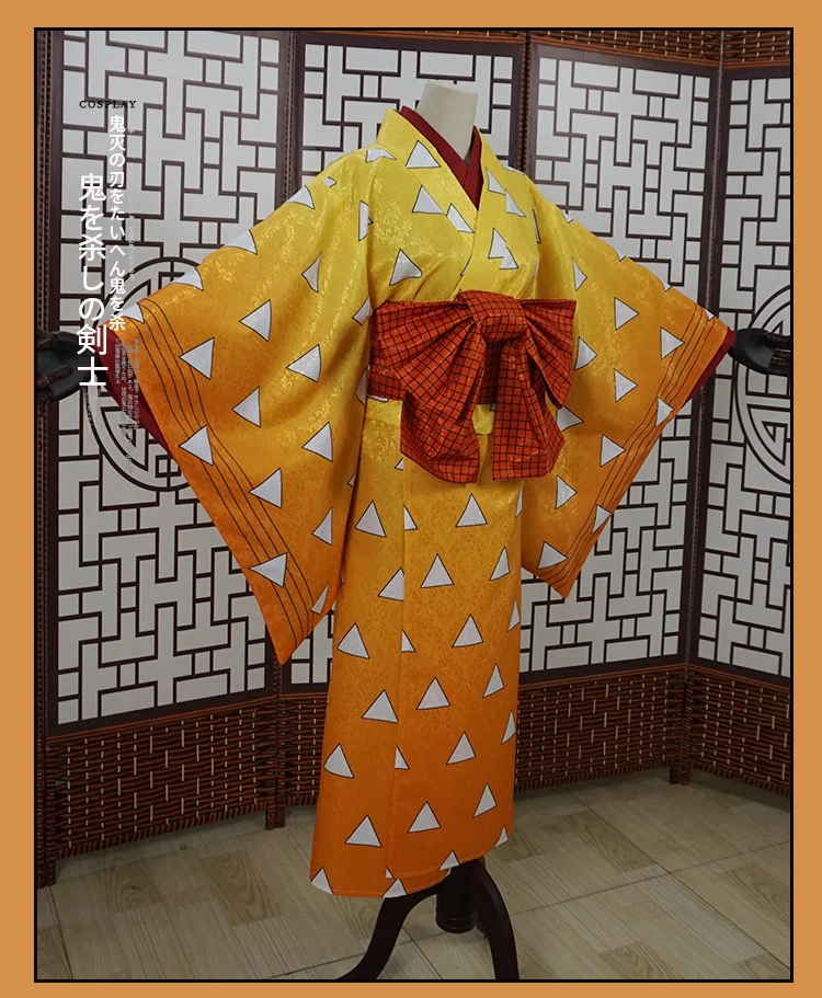 sexy cosplay Custom size Demon Slayer Agatsuma Zenitsu Cosplay Costume Kimono Man Japanese wafuku uniform  Halloween costumes Anime outfits plus size costumes