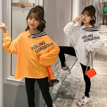 

Girls Autumn Long Sleeve T-shirt New Spring and Autumn Big Children's Loose Blouse V-neck Bottomed Shirt Top