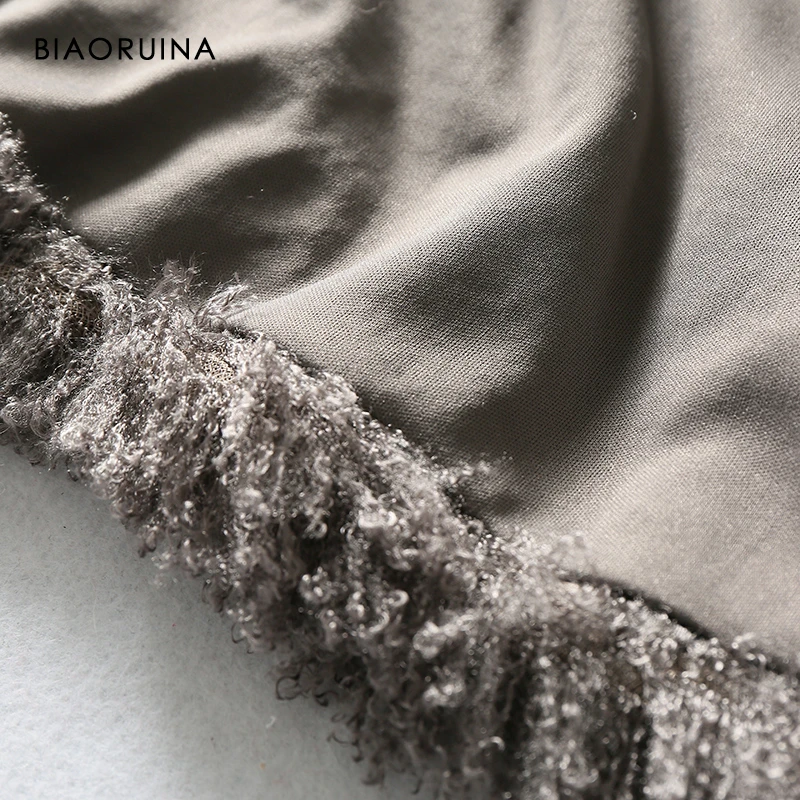 BIAORUINA, Женское пальто из искусственного меха, модное, тонкое, плюшевое, с v-образным вырезом, короткая, плюшевая, верхняя одежда, для девушек, повседневное, прямое, тонкое пальто
