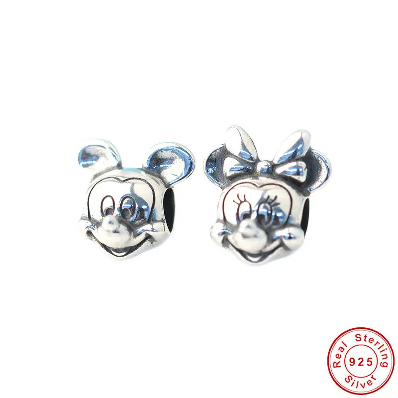 

925 Sterling Silver Cartoon Mouse Charm Beads for Diy Bracelet Necklace Making S925 Loose Beads Jewelry Finding