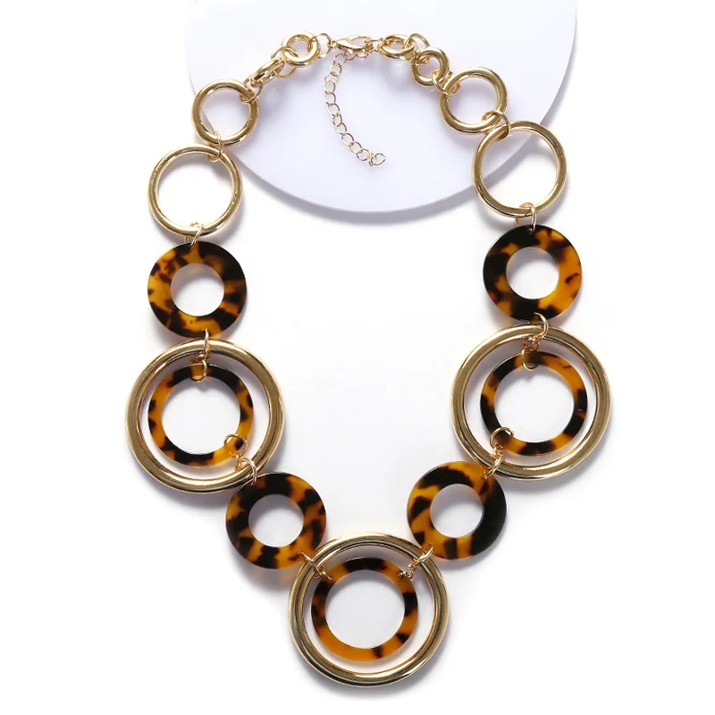 Женский Леопардовый цвет, акриловый ожерелье из Золотого Сплава геометрическое круглое ожерелье с подвеской в стиле бохо массивное ожерелье колье модное ювелирное изделие